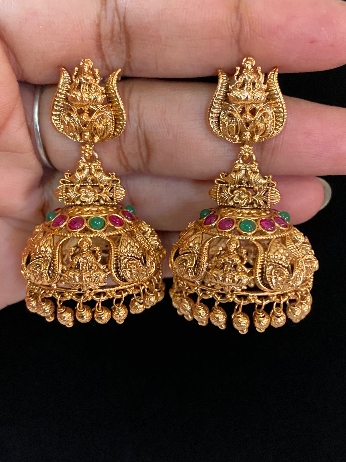 Antique Temple Jumki Earrings | Traditional Lakshmi Earrings