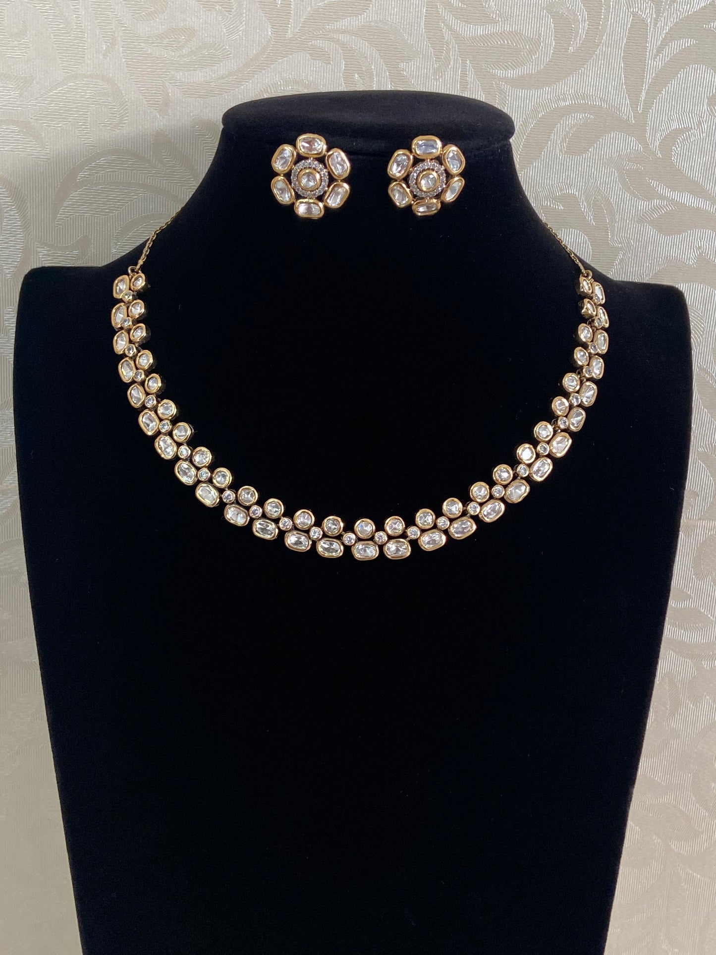 Moissanite Kundan Necklace With Studs | Indian Jewelry In USA
