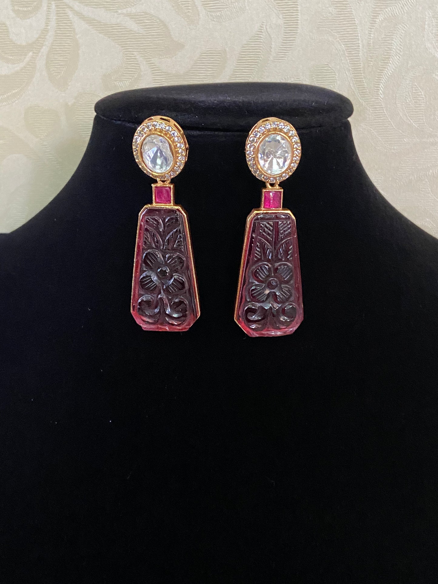 Carved Stone Kundan Earrings | Indian Jewelry In USA