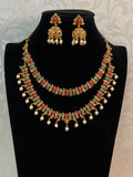Antique Coral Doubel Layer Necklace With Jumkis | Indian Jewelry In USA