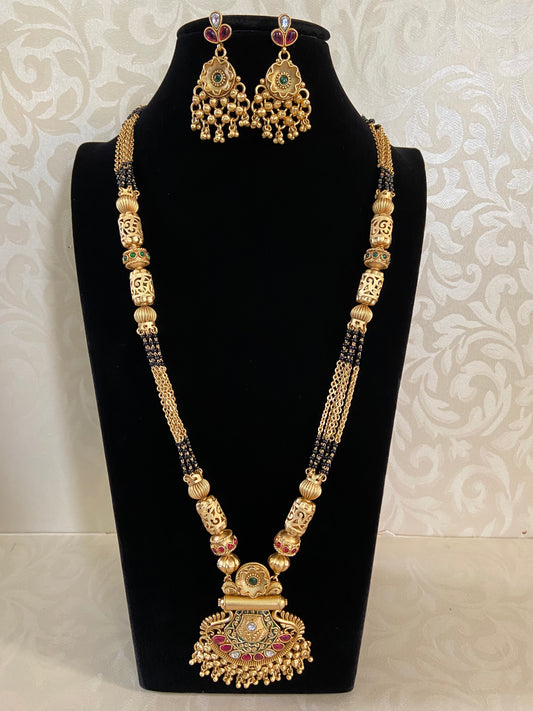 36” long mangalsutra | Black beads necklace