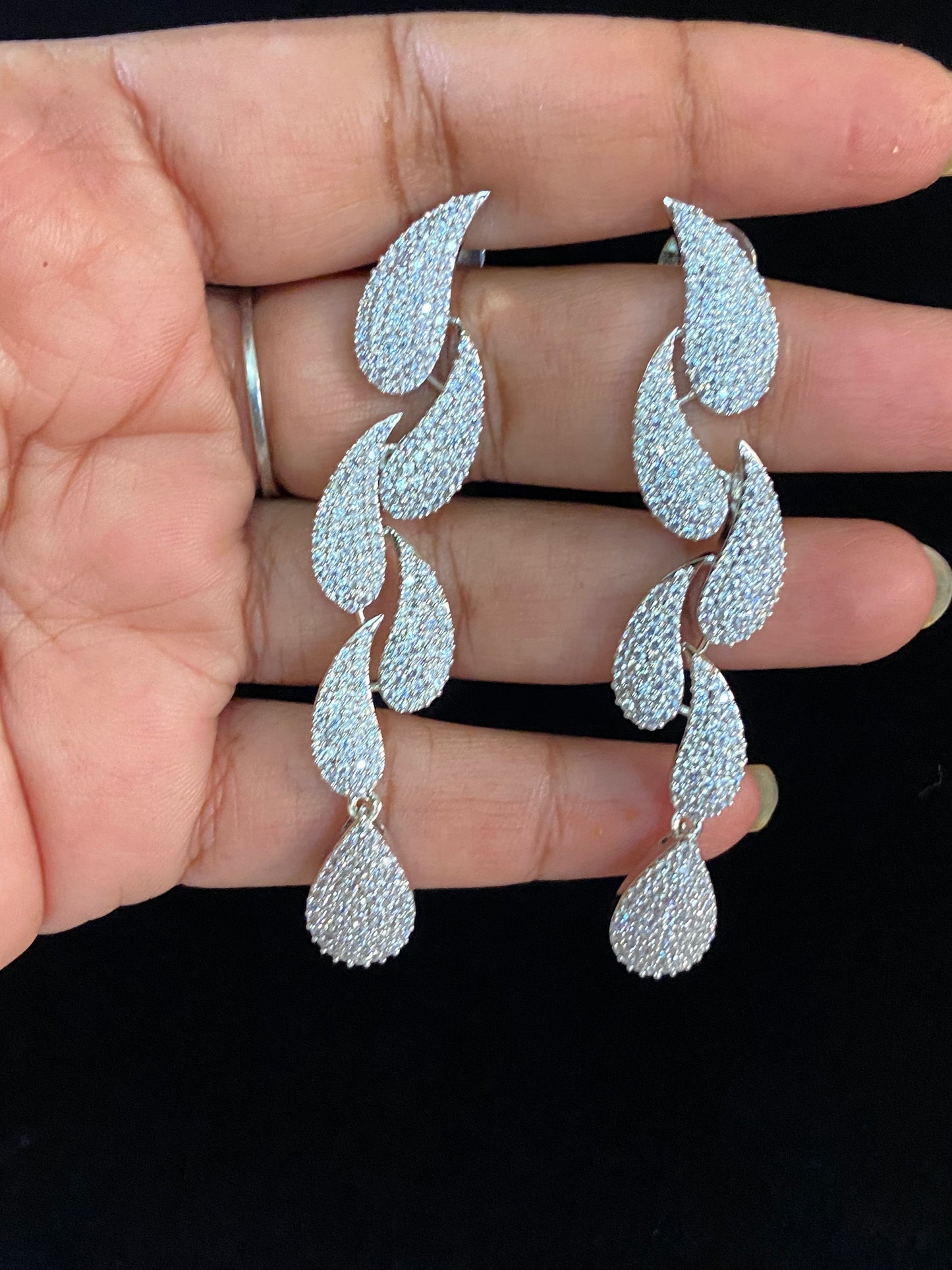 CZ Rhodium Designer Earrings | Indian Earrings In USA