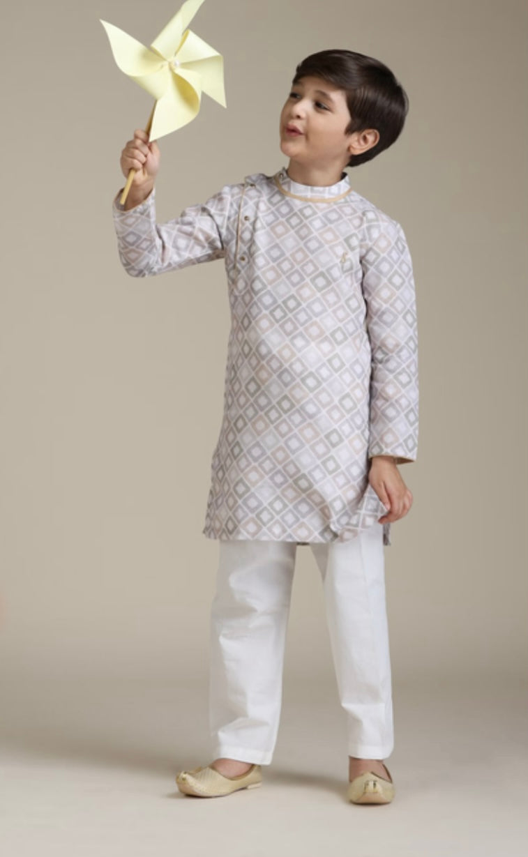 Boys square print kurta set | Boys ethnic wear in USA