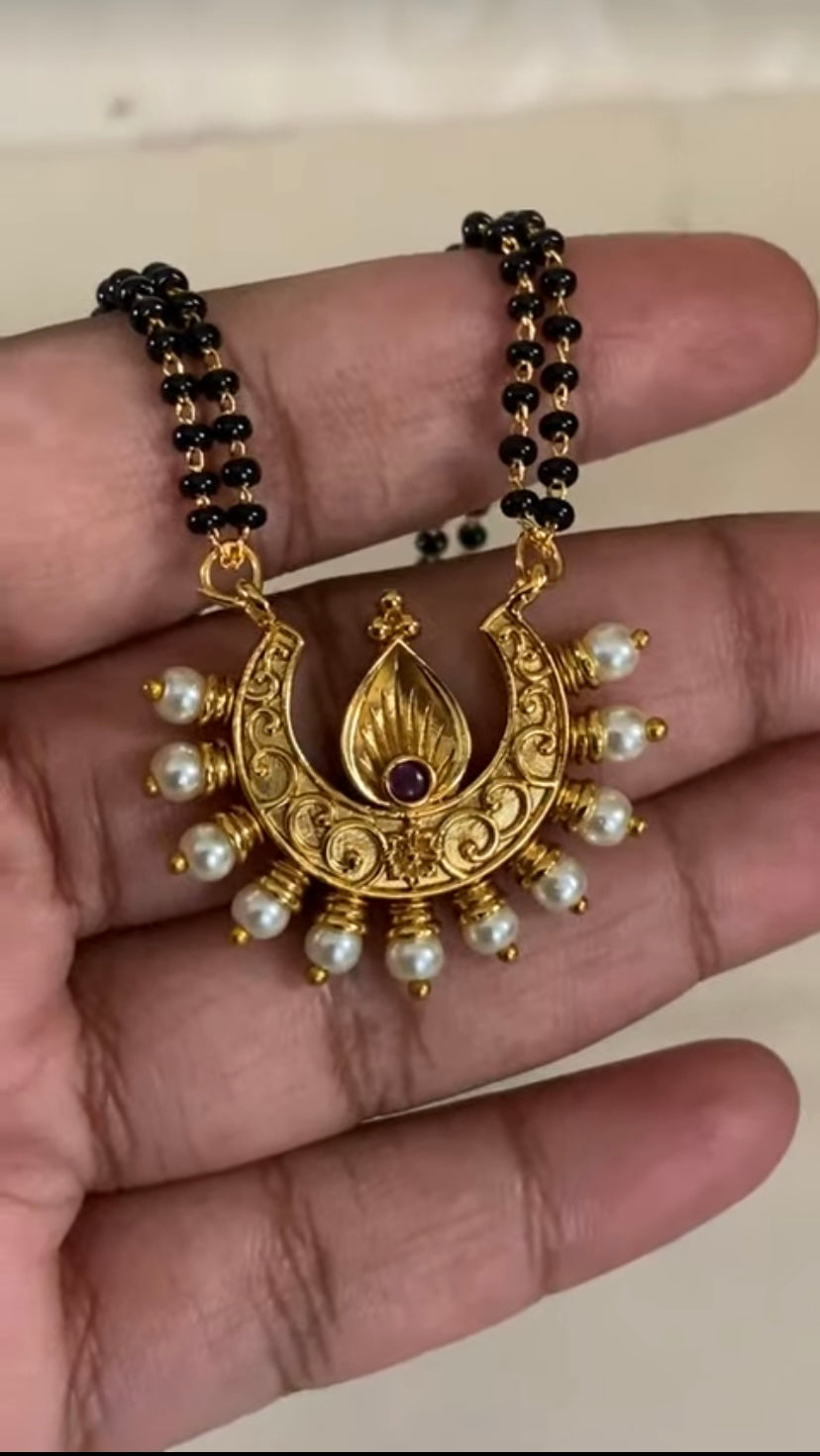 Antique Pearl Pendant Mangalasutra & With Earrings