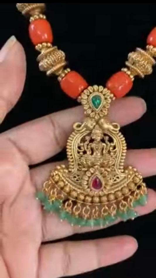 Traditional Laxmi pendant  Coral Necklace