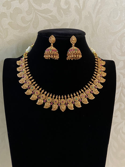 Antique Ruby Mango Long & short Necklaces With Jumki Earrings | Indian Traditional Necklaces