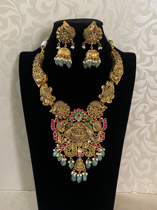 Antique Temple Lakshmi Pendant Necklace | Bridal jewelry