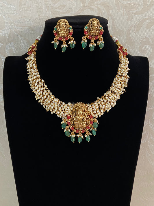 Lakshmi Pendant  Pearl Necklace Set | Indian Jewelry In USA