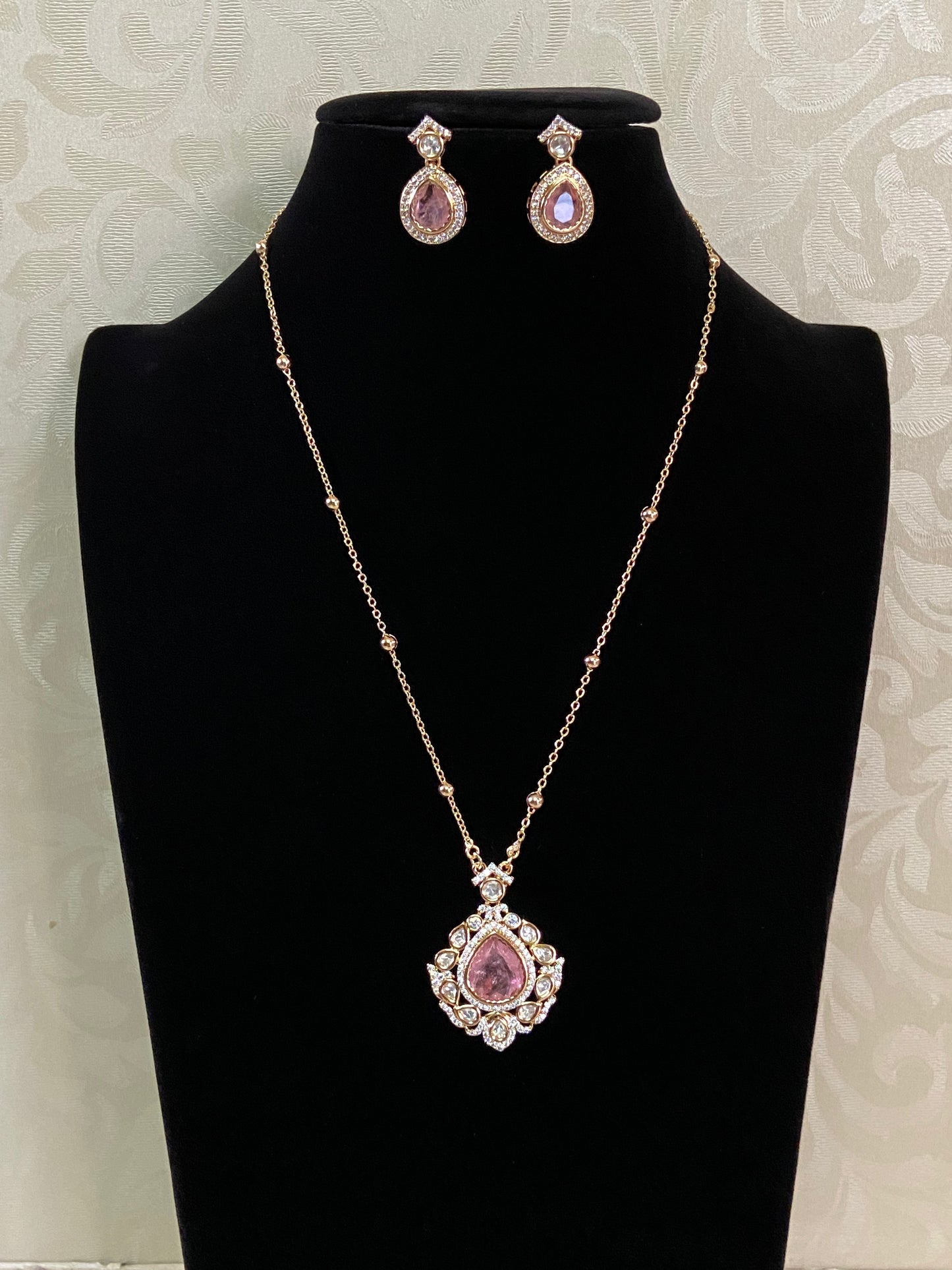 Polki Kundan Pendant  Simple Chain Set | Indian Necklace