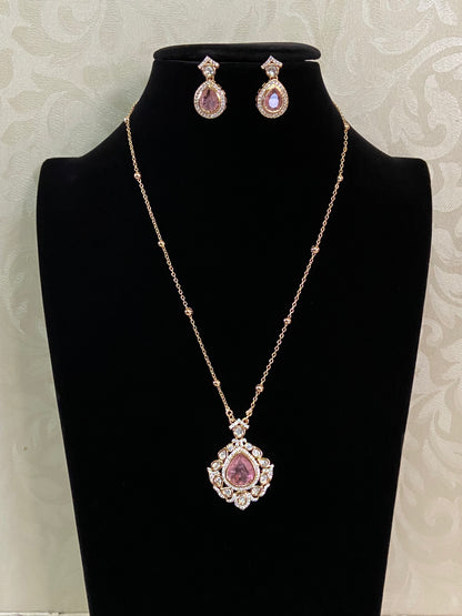 Polki Kundan Pendant  Simple Chain Set | Indian Necklace