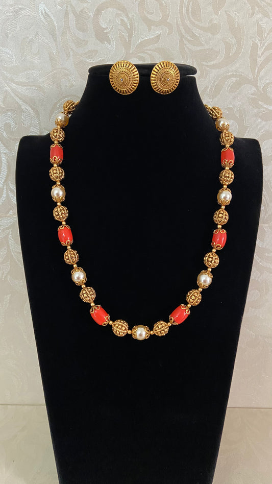 Coral & Pearl Nakshi Necklace  | Latest Indian jewelry