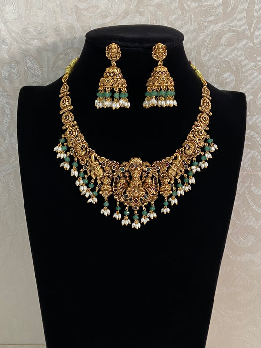 Antique Temple Lakshmi Necklace Set | Traditional South Indian Jewelry