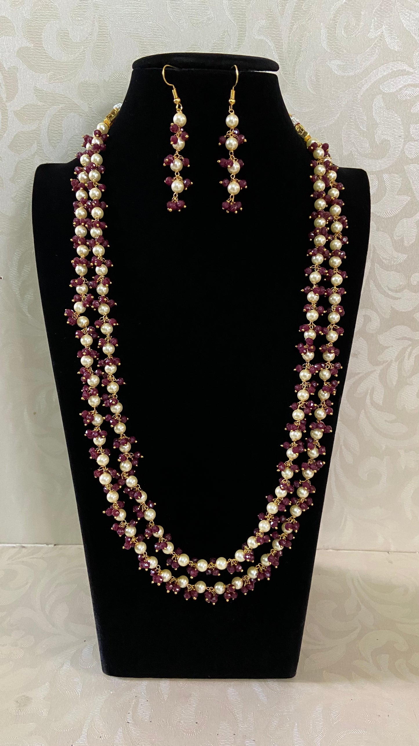 Beads with Pearls Long Necklace & Earrings | Indian Jewelry In USA