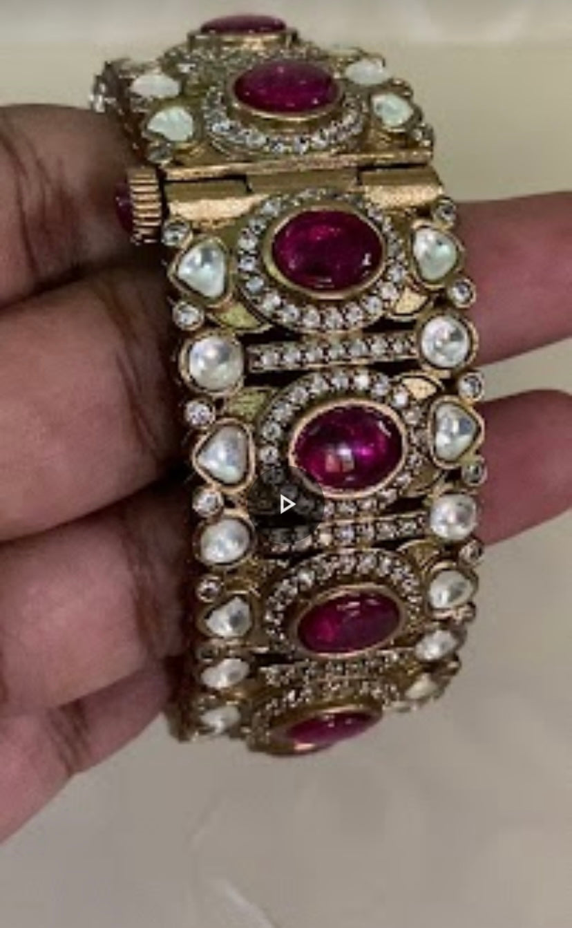 Victorian Kundan Polki & Ruby Stone Bangle