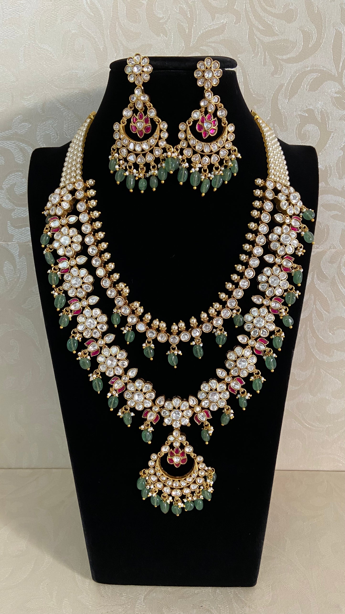 Kundan Moissanite Necklace With Earrings | Bridal jewelry In USA