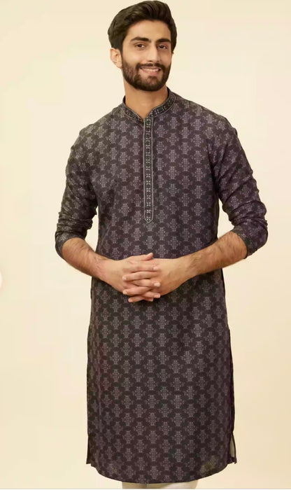 Charcoal Black Imperial Printed Kurta Set