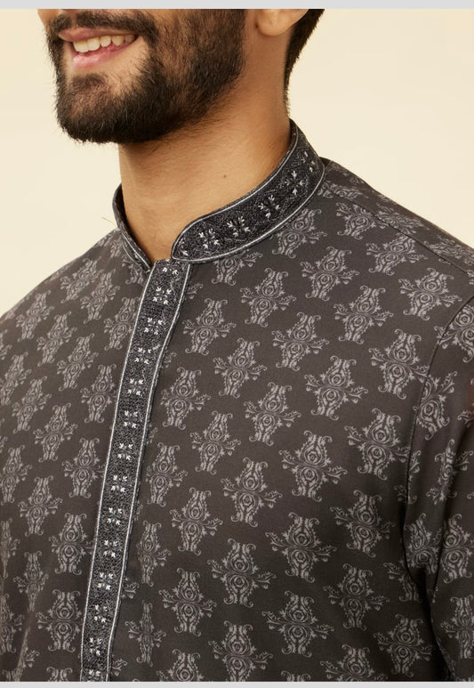 Charcoal Black Imperial Printed Kurta Set