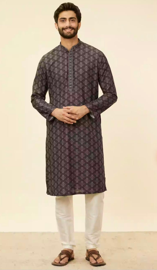 Charcoal Black Imperial Printed Kurta Set