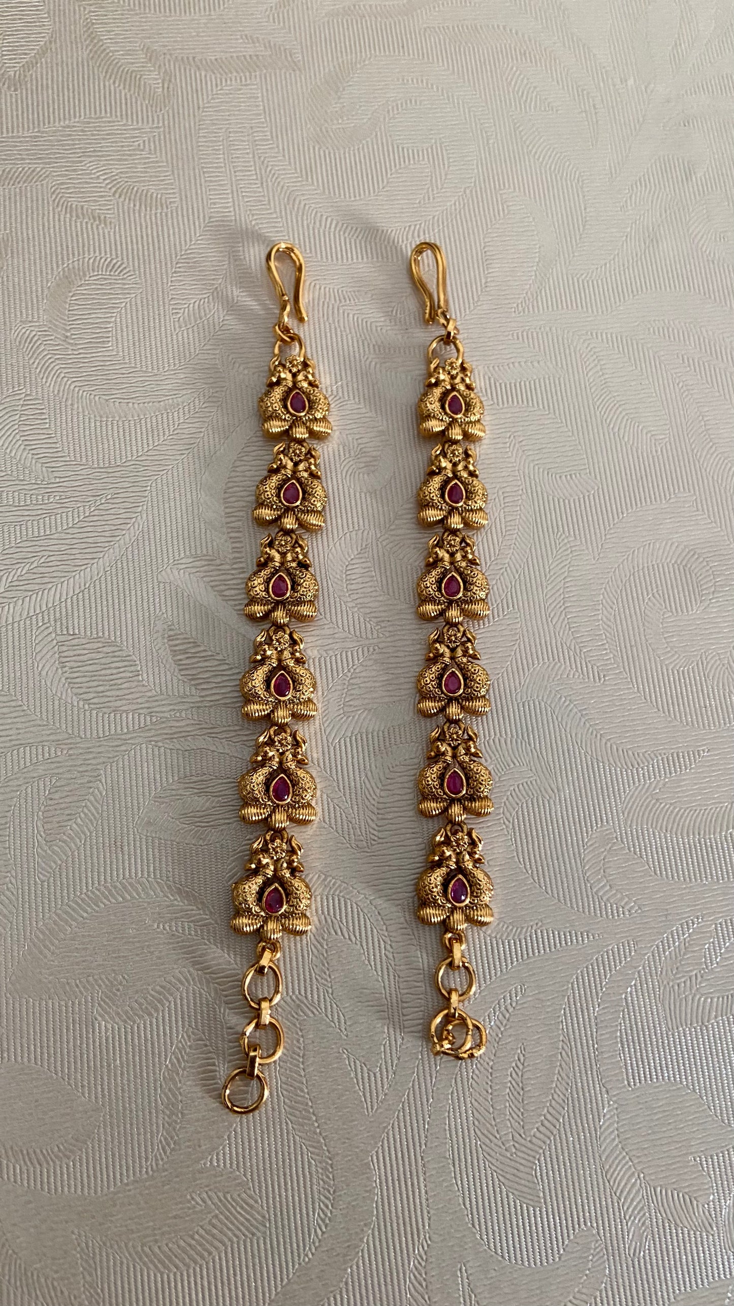 Antique Ruby Green Matilu |  Indian Ear Chains