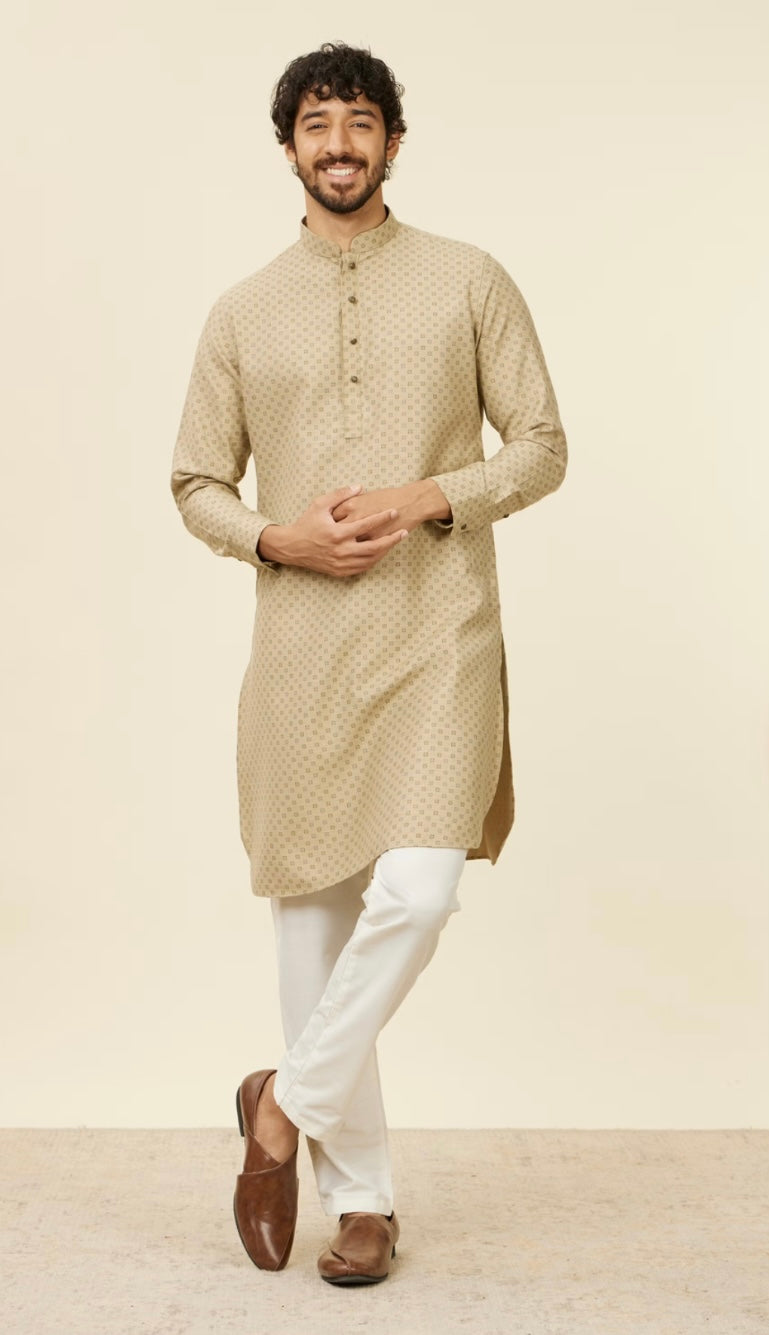 Beige Buta Patterned Kurta Only