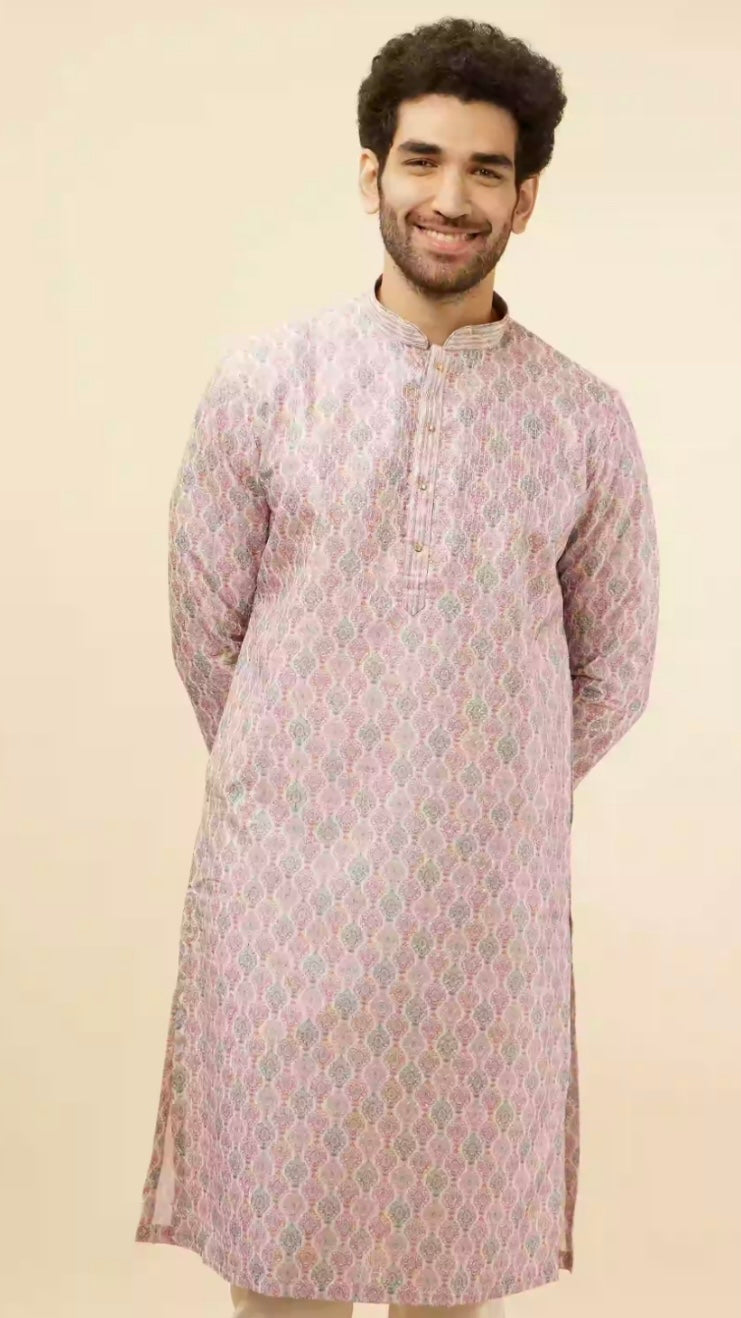 Rose Pink Jhallar Print Kurta Set