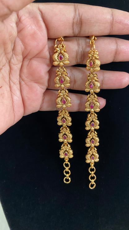 Antique Ruby Green Matilu |  Indian Ear Chains