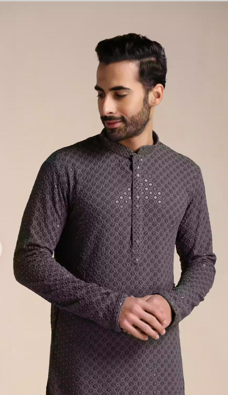 Light Grey Chikankari Kurta Set