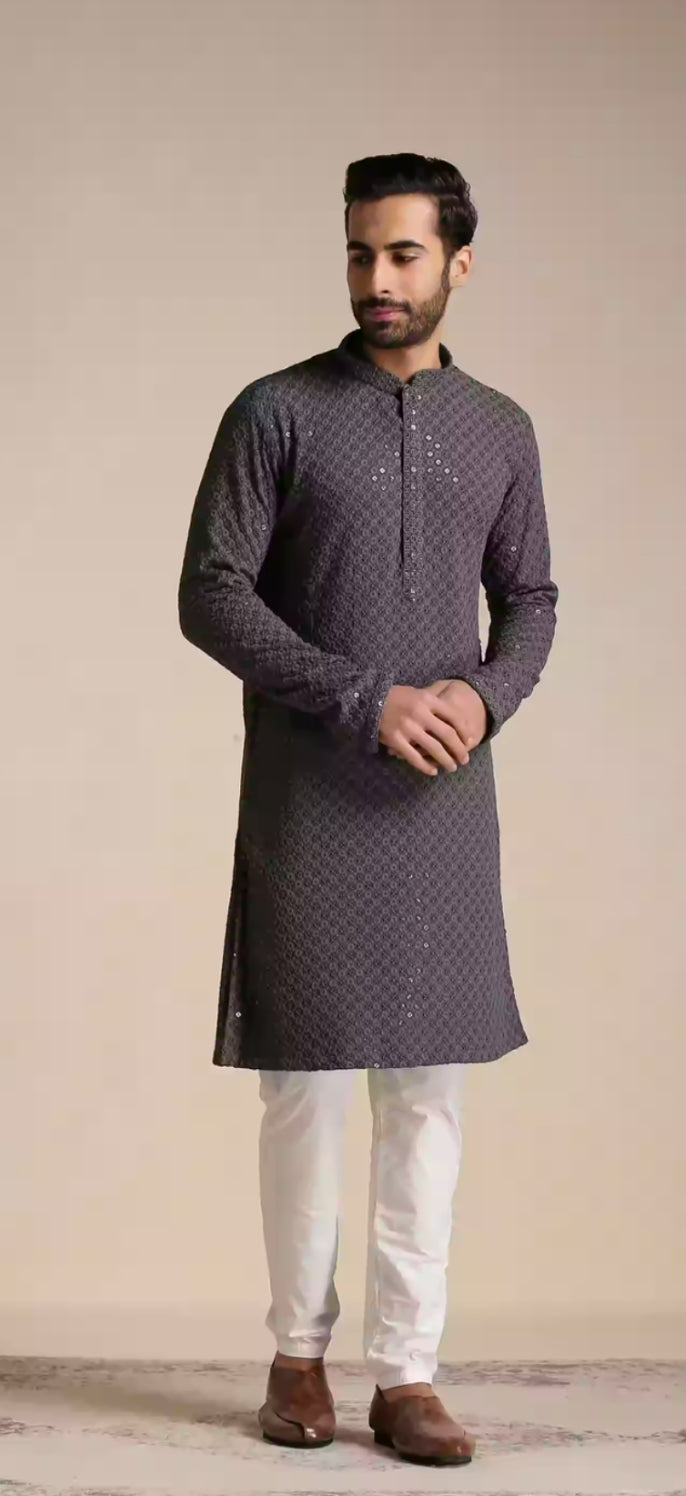 Light Grey Chikankari Kurta Set