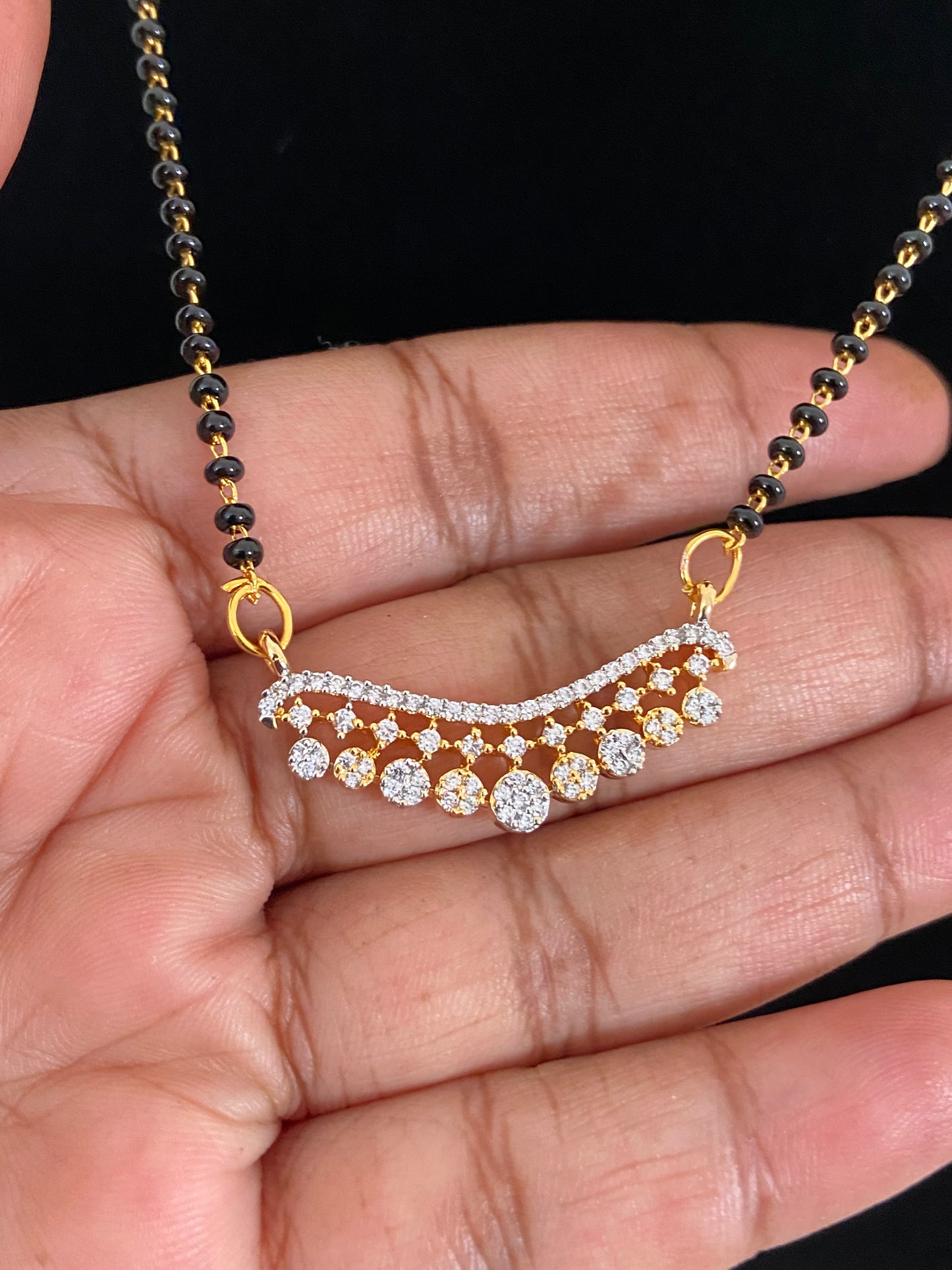 AD 2Tone Pendant Mangalsutra | Traditional Black Beads | Gift Idea