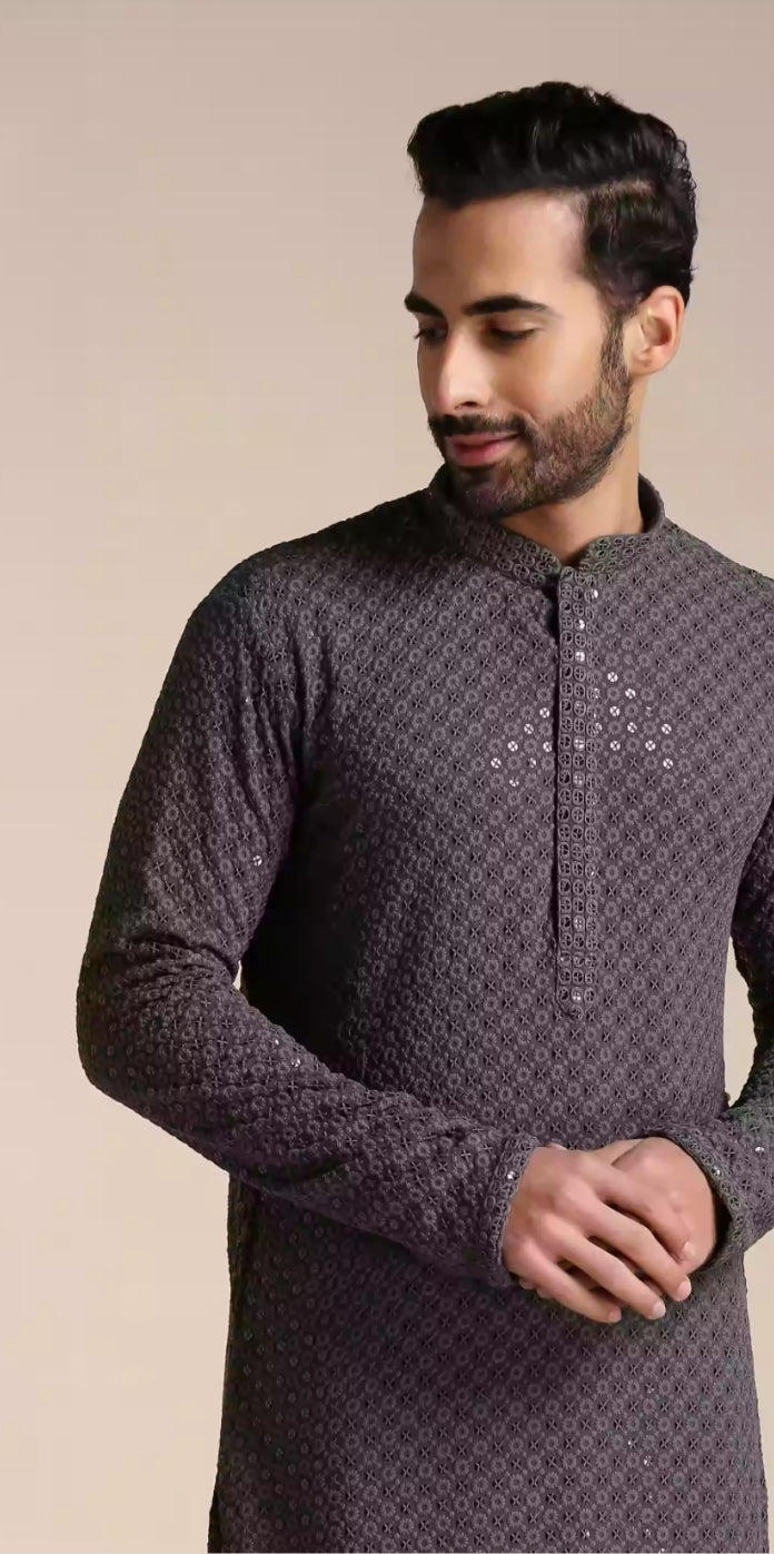 Light Grey Chikankari Kurta Set