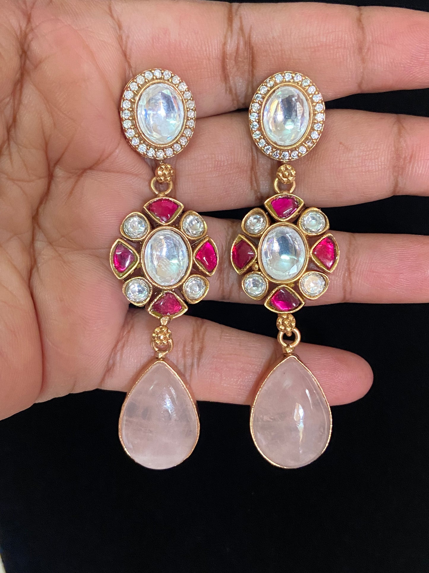 Moissanite Kundan Earrings | Fusion earrings