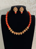 Antique & Coral Beads Mala With Studs | Handmade Jewelry