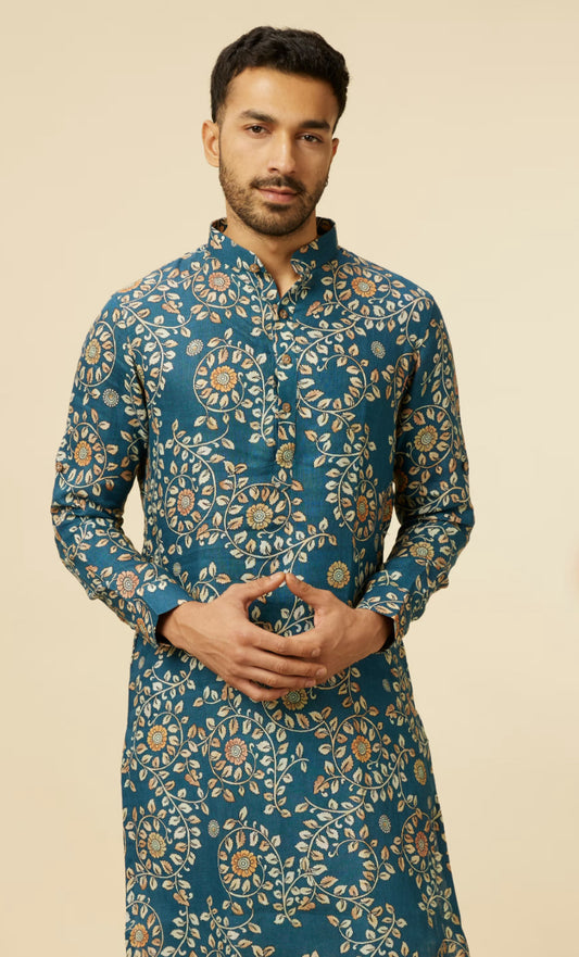 Teal Blue kalamkari Patterned Kurta