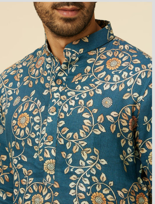 Teal Blue kalamkari Patterned Kurta