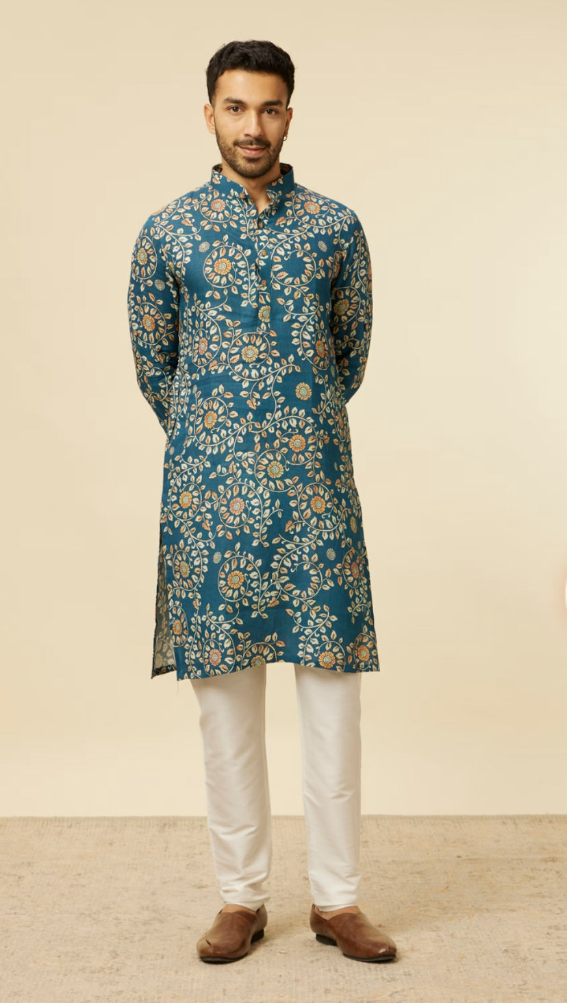 Teal Blue kalamkari Patterned Kurta