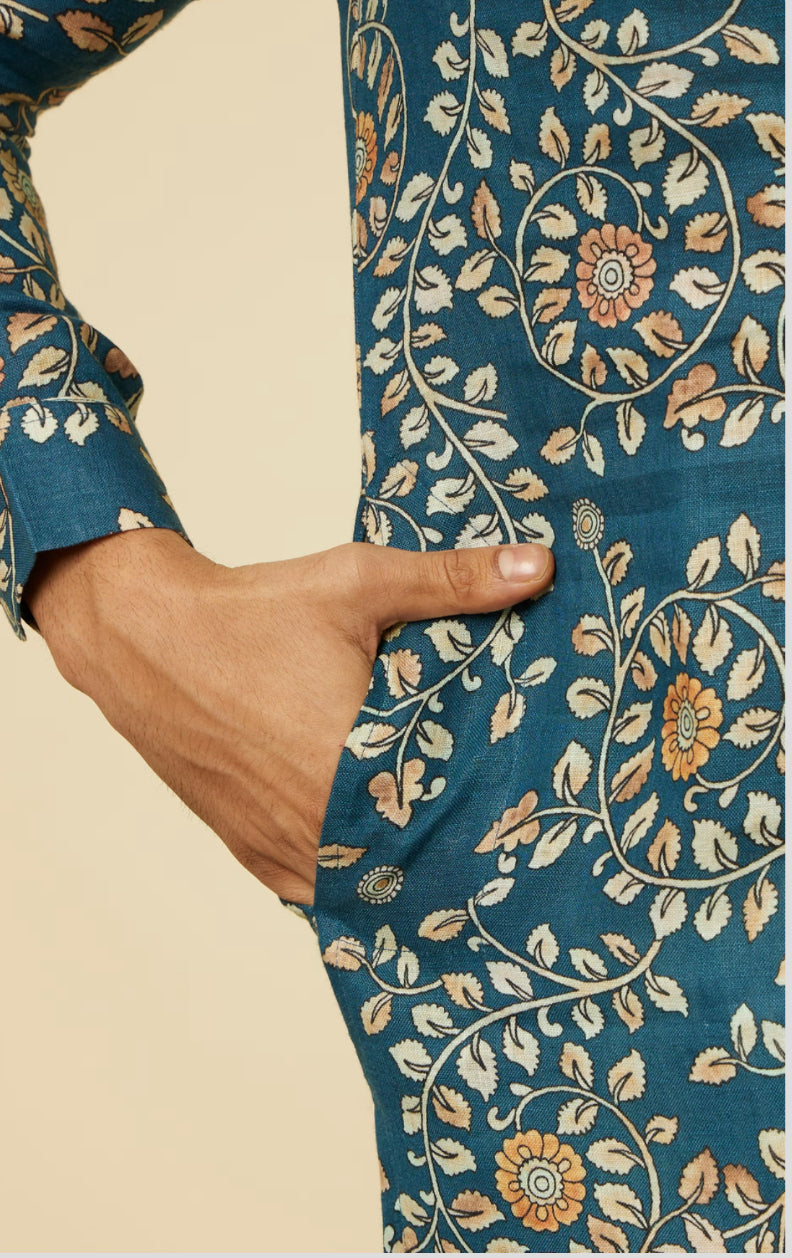 Teal Blue kalamkari Patterned Kurta