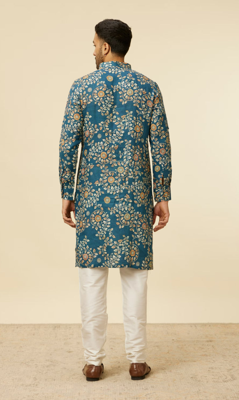 Teal Blue kalamkari Patterned Kurta