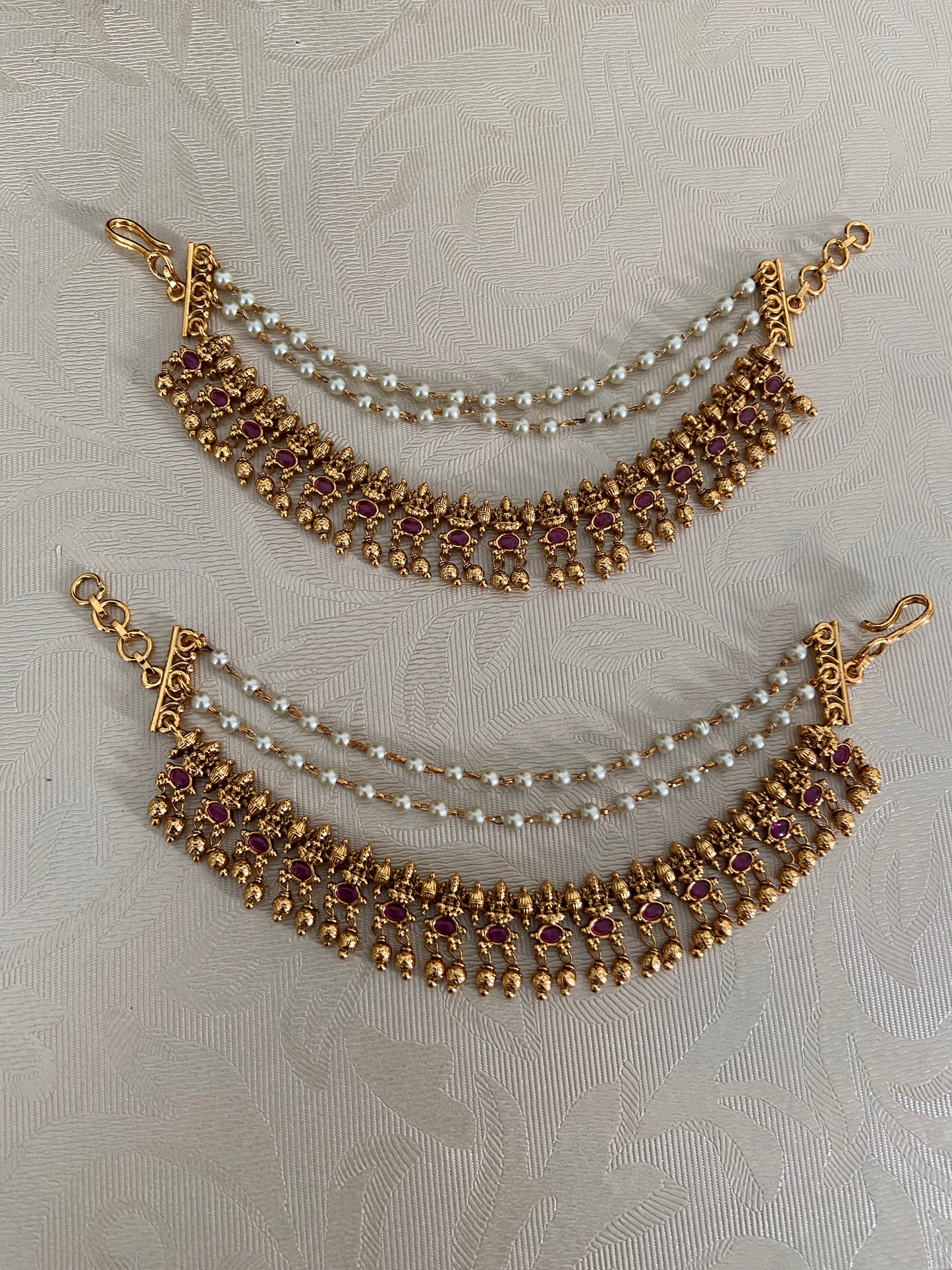Pearl Antique Champaswaralu | Indian Ear Chains | Hair accessories