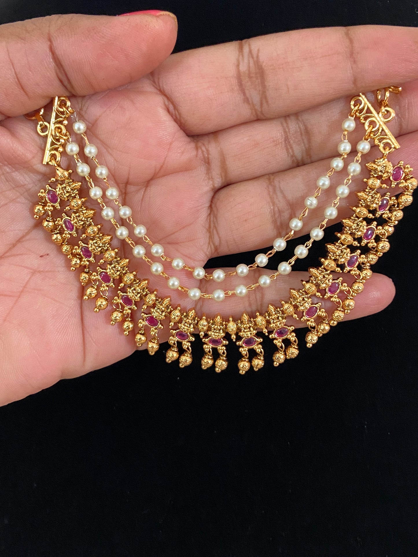 Pearl Antique Champaswaralu | Indian Ear Chains | Hair accessories