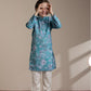 Boys Turquoise Floral Printed Kurta Set