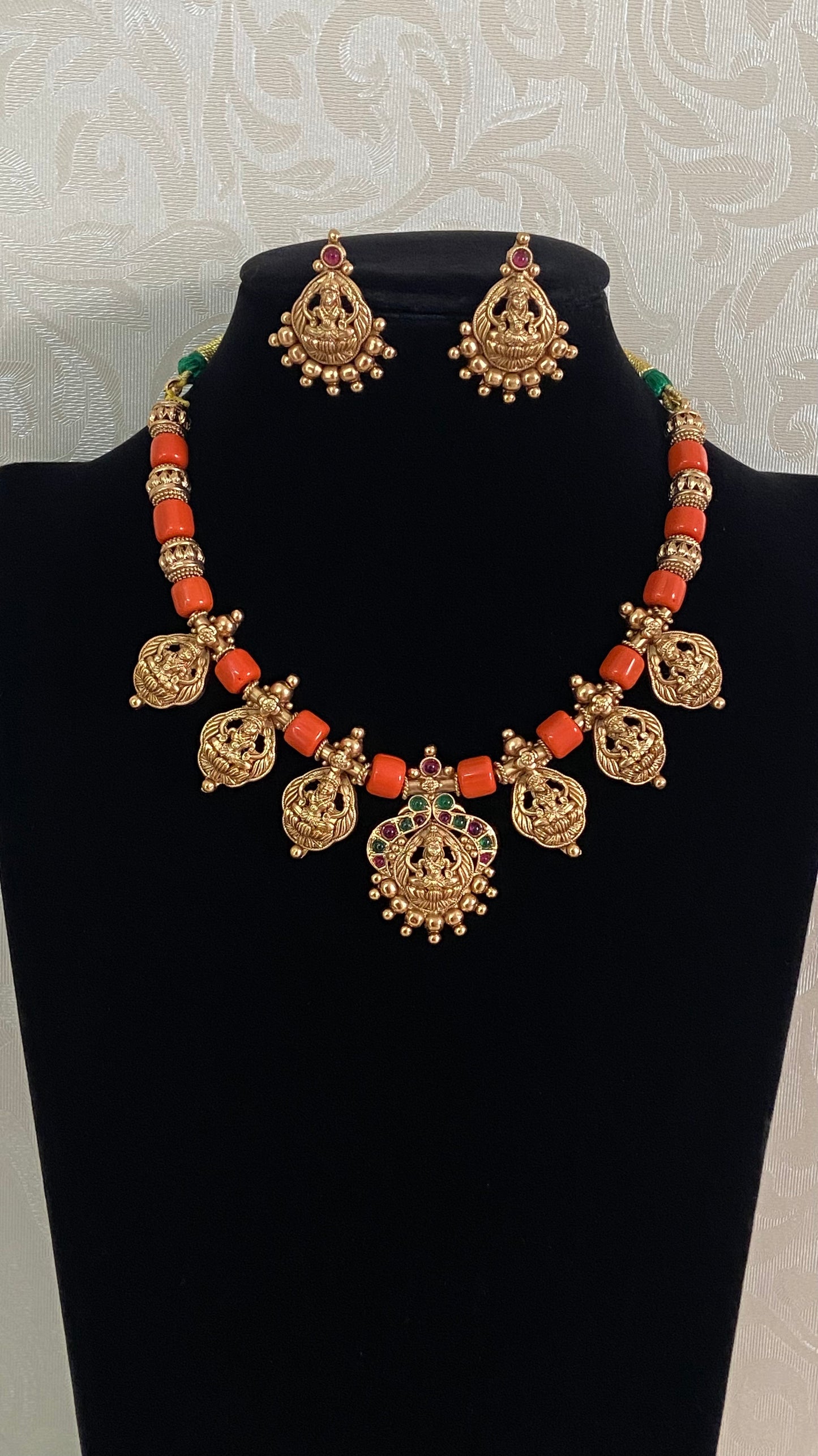 Lakshmi Pendants Coral Mala Set | Indian Jewelry In USA