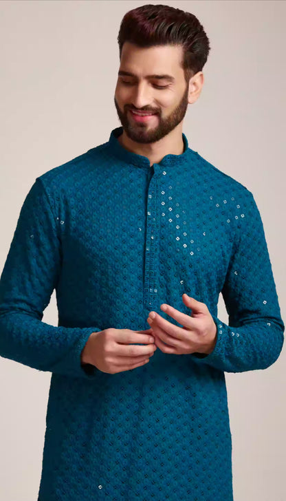 Feroze  Blue Chikankari Kurta Set