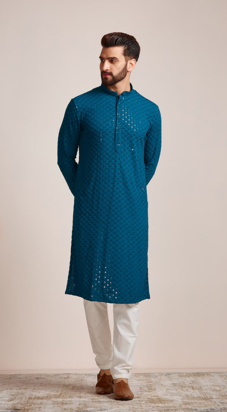 Feroze  Blue Chikankari Kurta Set