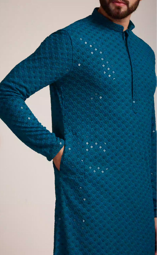 Feroze  Blue Chikankari Kurta Set