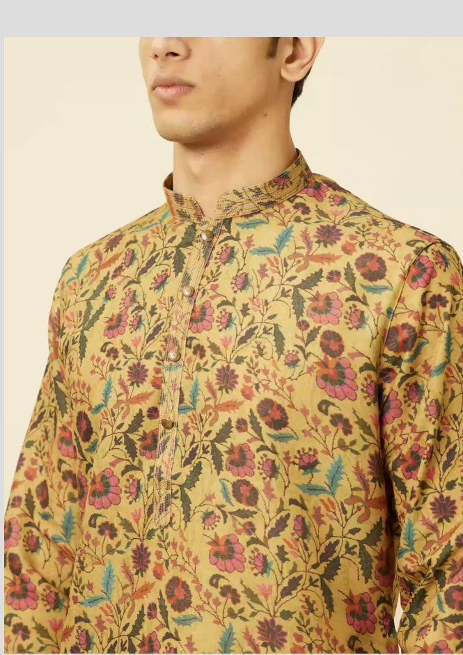 Mustard Floral Printed Kurta Set