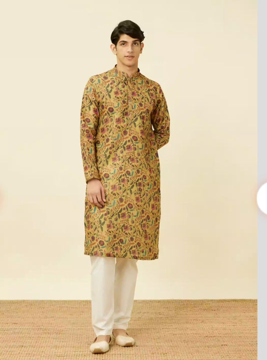 Mustard Floral Printed Kurta Set