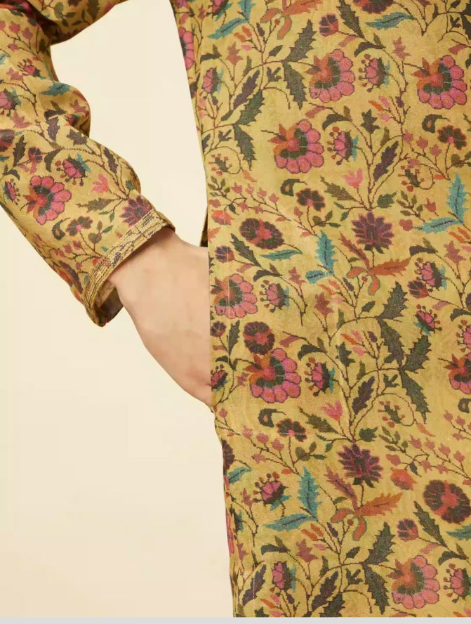 Mustard Floral Printed Kurta Set