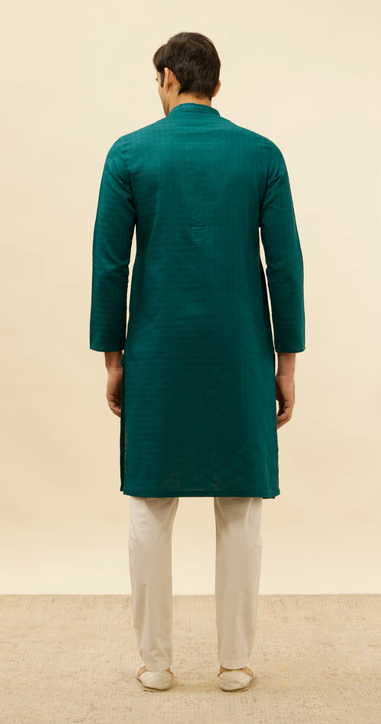 Blue Windowpane Checks Self Patterned Kurta Set