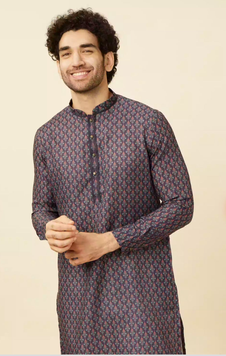 Dark Blue Floral String Printed Kurta