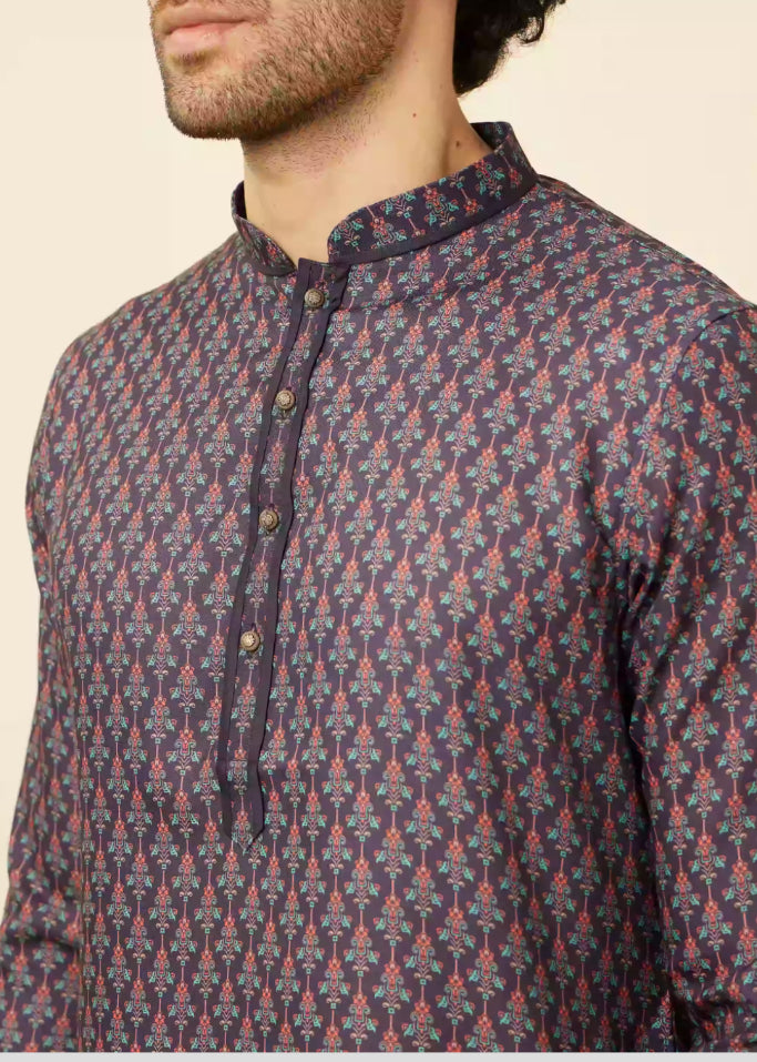 Dark Blue Floral String Printed Kurta